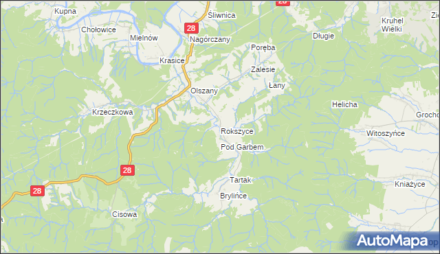 mapa Rokszyce gmina Krasiczyn, Rokszyce gmina Krasiczyn na mapie Targeo