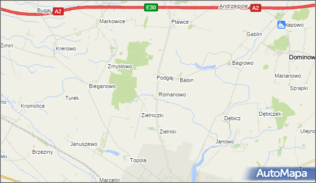 mapa Romanowo gmina Środa Wielkopolska, Romanowo gmina Środa Wielkopolska na mapie Targeo