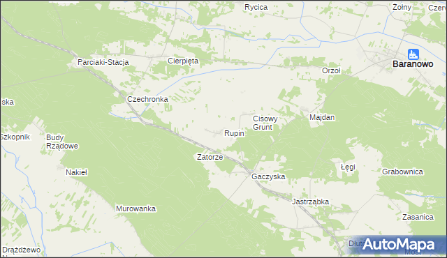 mapa Rupin gmina Baranowo, Rupin gmina Baranowo na mapie Targeo