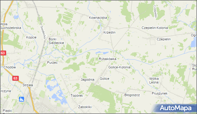 mapa Rybakówka gmina Siedlce, Rybakówka gmina Siedlce na mapie Targeo