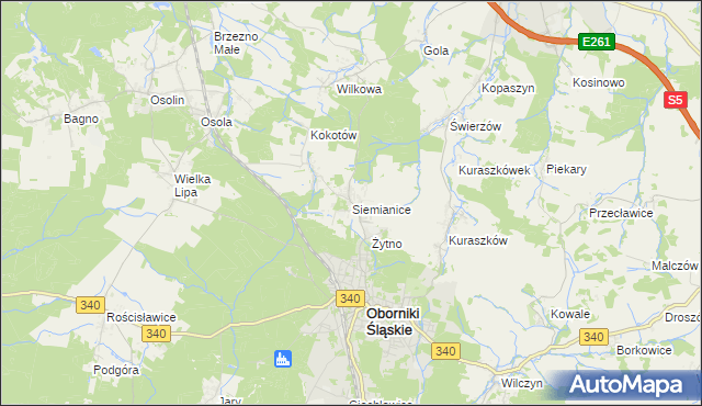 mapa Siemianice gmina Oborniki Śląskie, Siemianice gmina Oborniki Śląskie na mapie Targeo