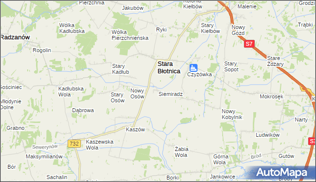 mapa Siemiradz gmina Stara Błotnica, Siemiradz gmina Stara Błotnica na mapie Targeo