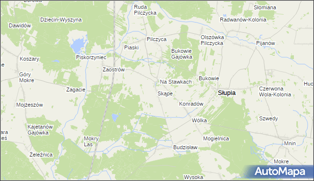 mapa Skąpe gmina Słupia Konecka, Skąpe gmina Słupia Konecka na mapie Targeo