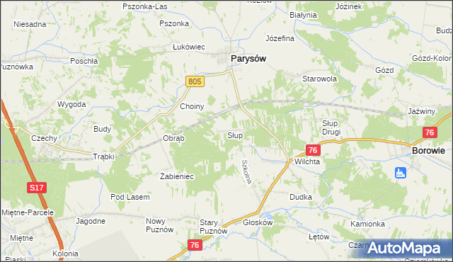 mapa Słup gmina Parysów, Słup gmina Parysów na mapie Targeo