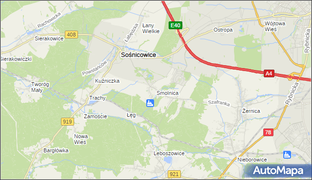 mapa Smolnica gmina Sośnicowice, Smolnica gmina Sośnicowice na mapie Targeo