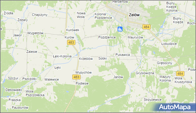 mapa Sobki gmina Zelów, Sobki gmina Zelów na mapie Targeo