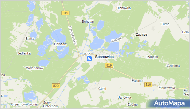 mapa Sosnowica powiat parczewski, Sosnowica powiat parczewski na mapie Targeo