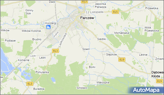 mapa Sowin gmina Parczew, Sowin gmina Parczew na mapie Targeo