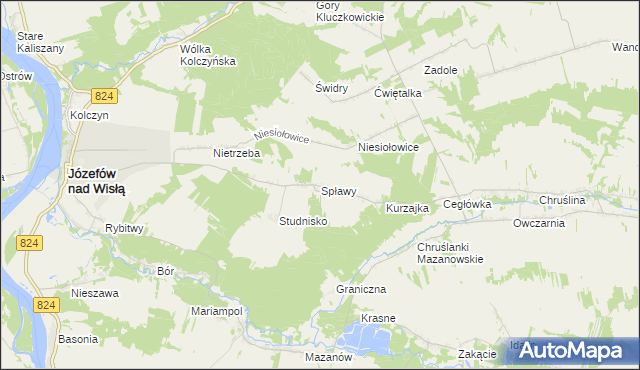 mapa Spławy gmina Józefów nad Wisłą, Spławy gmina Józefów nad Wisłą na mapie Targeo