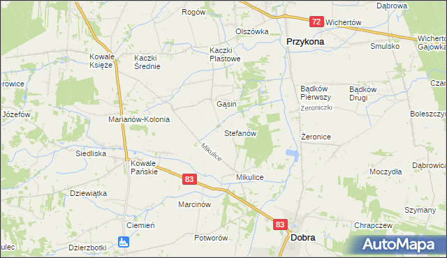 mapa Stefanów gmina Dobra, Stefanów gmina Dobra na mapie Targeo