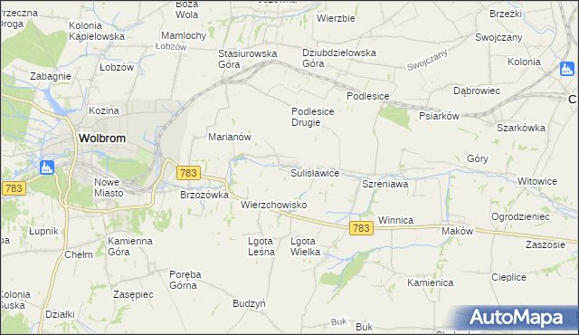 mapa Sulisławice gmina Wolbrom, Sulisławice gmina Wolbrom na mapie Targeo