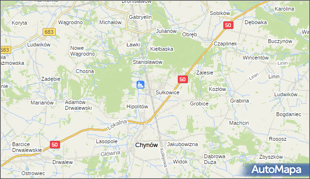 mapa Sułkowice gmina Chynów, Sułkowice gmina Chynów na mapie Targeo