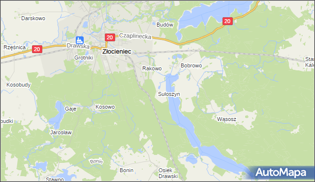 mapa Sułoszyn gmina Złocieniec, Sułoszyn gmina Złocieniec na mapie Targeo