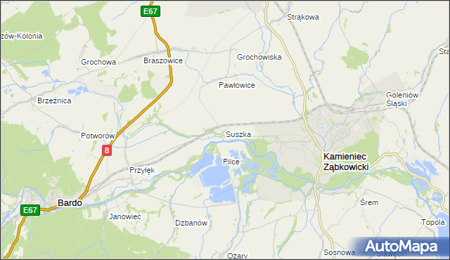 mapa Suszka gmina Kamieniec Ząbkowicki, Suszka gmina Kamieniec Ząbkowicki na mapie Targeo