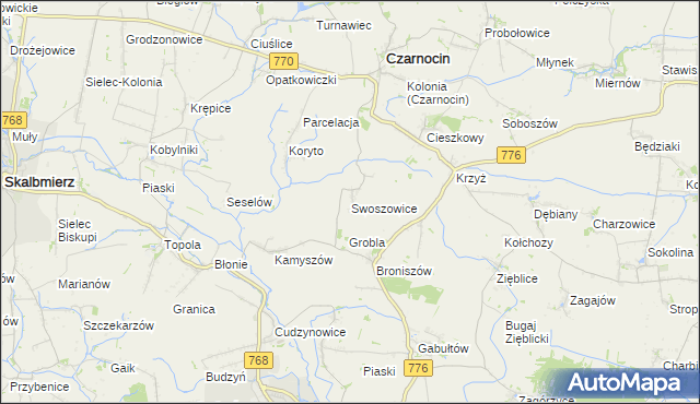 mapa Swoszowice gmina Czarnocin, Swoszowice gmina Czarnocin na mapie Targeo