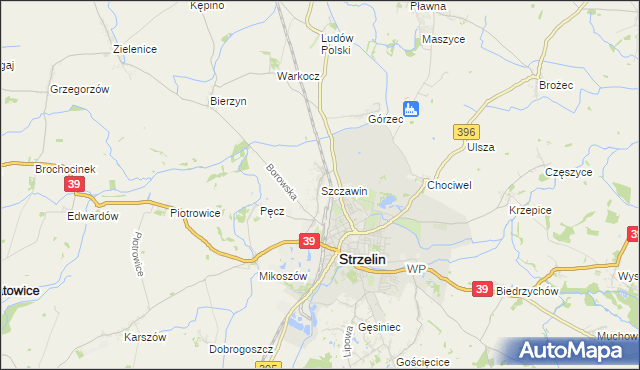 mapa Szczawin gmina Strzelin, Szczawin gmina Strzelin na mapie Targeo