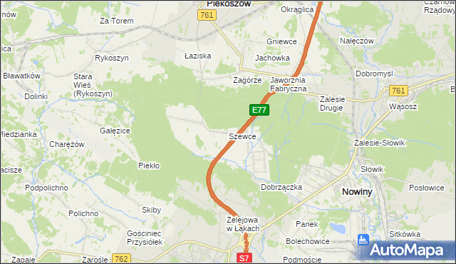 mapa Szewce gmina Sitkówka-Nowiny, Szewce gmina Sitkówka-Nowiny na mapie Targeo