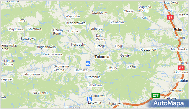 mapa Tokarnia powiat myślenicki, Tokarnia powiat myślenicki na mapie Targeo