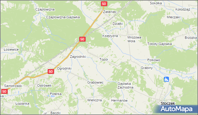 mapa Topór gmina Stoczek, Topór gmina Stoczek na mapie Targeo