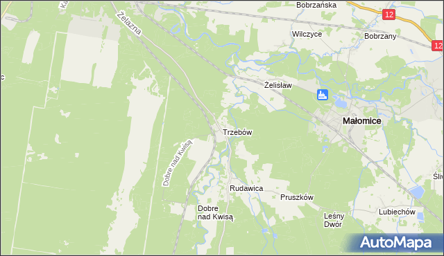 mapa Trzebów gmina Żagań, Trzebów gmina Żagań na mapie Targeo