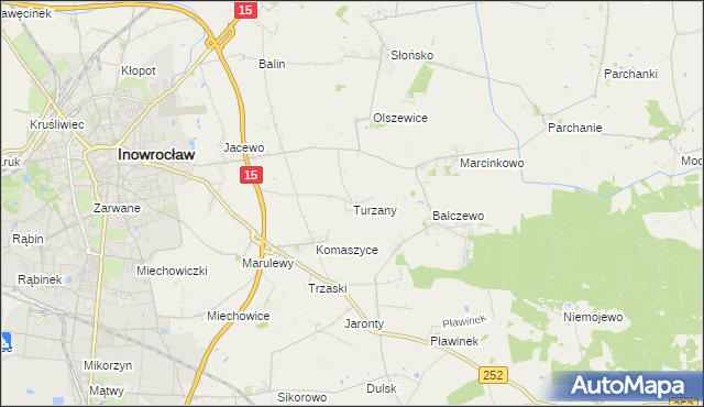 mapa Turzany gmina Inowrocław, Turzany gmina Inowrocław na mapie Targeo
