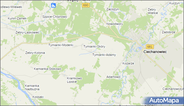 mapa Tymianki-Adamy, Tymianki-Adamy na mapie Targeo