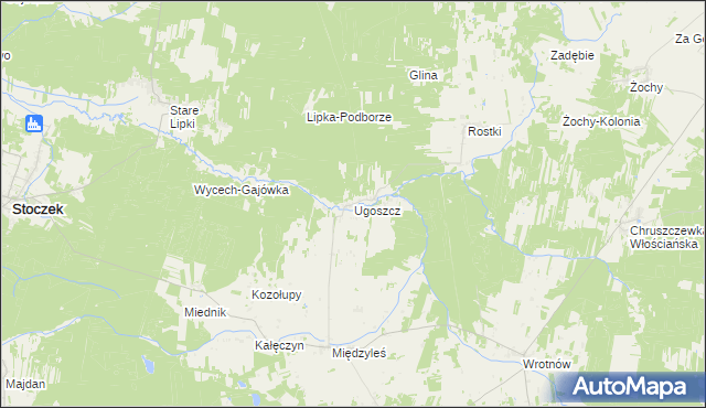 mapa Ugoszcz gmina Miedzna, Ugoszcz gmina Miedzna na mapie Targeo