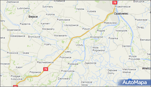 mapa Urzuty gmina Opatowiec, Urzuty gmina Opatowiec na mapie Targeo