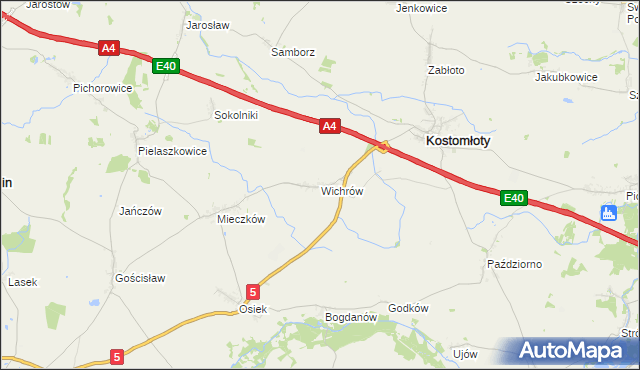 mapa Wichrów gmina Kostomłoty, Wichrów gmina Kostomłoty na mapie Targeo