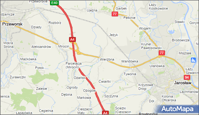 mapa Wierzbna gmina Pawłosiów, Wierzbna gmina Pawłosiów na mapie Targeo
