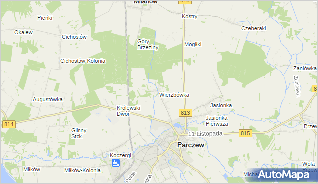 mapa Wierzbówka gmina Parczew, Wierzbówka gmina Parczew na mapie Targeo