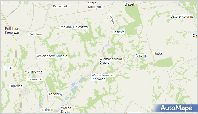 mapa Wierzchowiska Drugie gmina Modliborzyce, Wierzchowiska Drugie gmina Modliborzyce na mapie Targeo