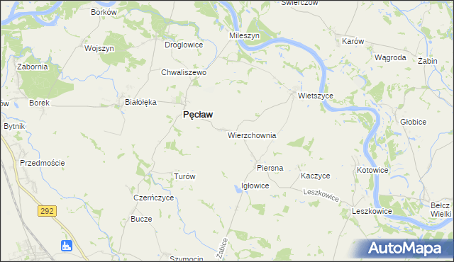 mapa Wierzchownia gmina Pęcław, Wierzchownia gmina Pęcław na mapie Targeo