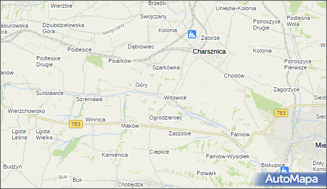 mapa Witowice gmina Charsznica, Witowice gmina Charsznica na mapie Targeo