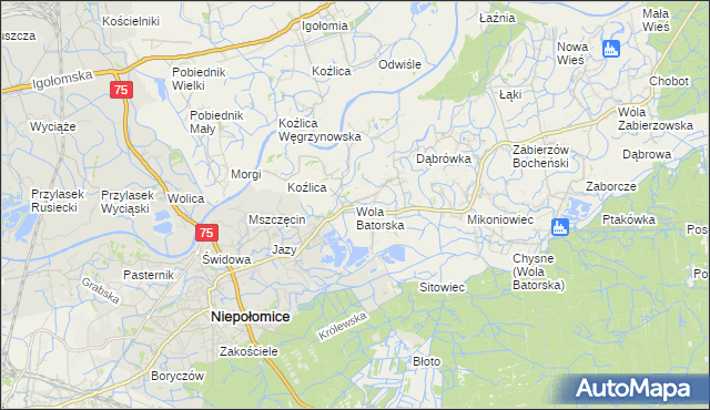 mapa Wola Batorska, Wola Batorska na mapie Targeo