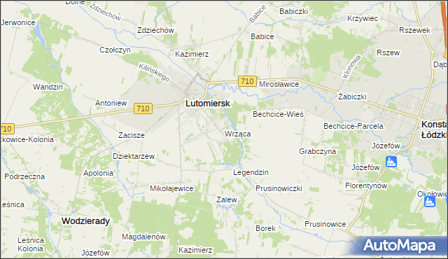 mapa Wrząca gmina Lutomiersk, Wrząca gmina Lutomiersk na mapie Targeo