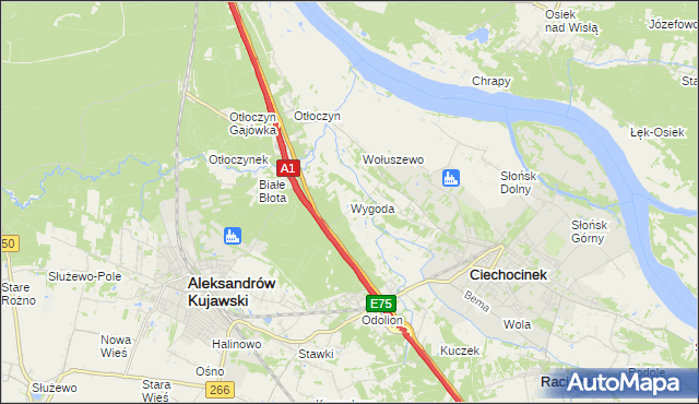 mapa Wygoda gmina Aleksandrów Kujawski, Wygoda gmina Aleksandrów Kujawski na mapie Targeo