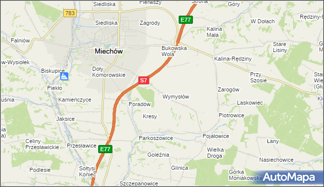 mapa Wymysłów gmina Miechów, Wymysłów gmina Miechów na mapie Targeo