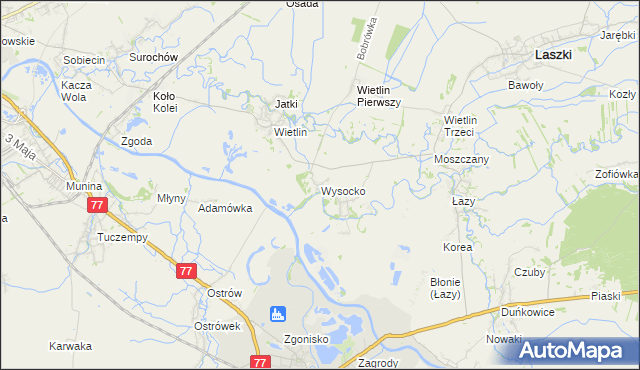 mapa Wysocko gmina Laszki, Wysocko gmina Laszki na mapie Targeo
