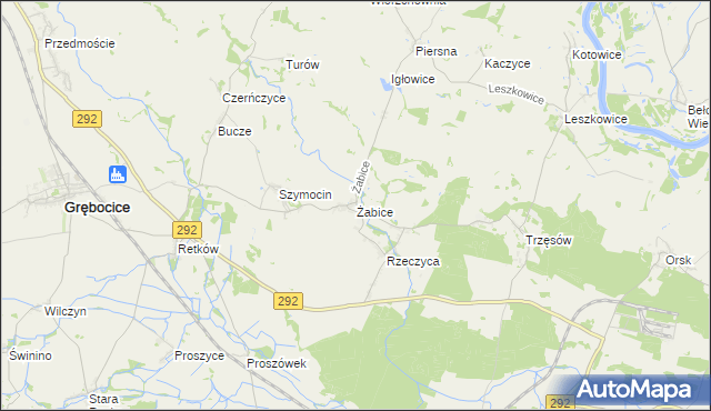 mapa Żabice gmina Grębocice, Żabice gmina Grębocice na mapie Targeo