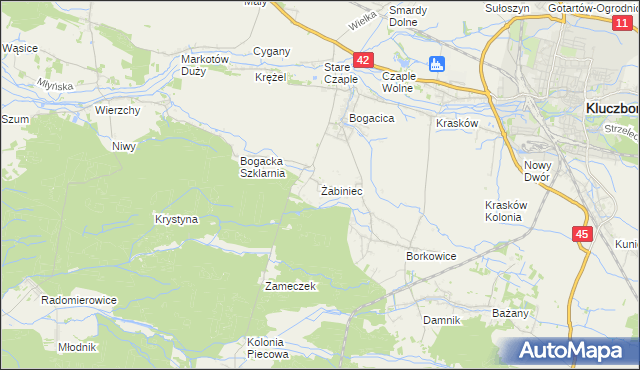 mapa Żabiniec gmina Kluczbork, Żabiniec gmina Kluczbork na mapie Targeo