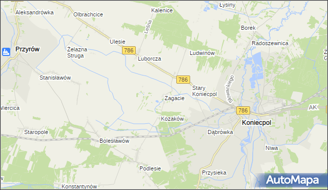 mapa Zagacie gmina Koniecpol, Zagacie gmina Koniecpol na mapie Targeo