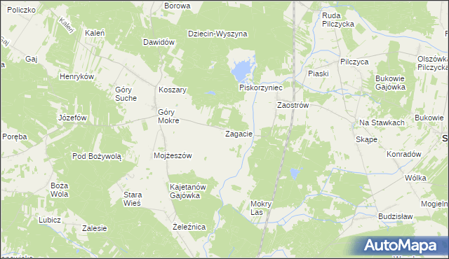 mapa Zagacie gmina Przedbórz, Zagacie gmina Przedbórz na mapie Targeo