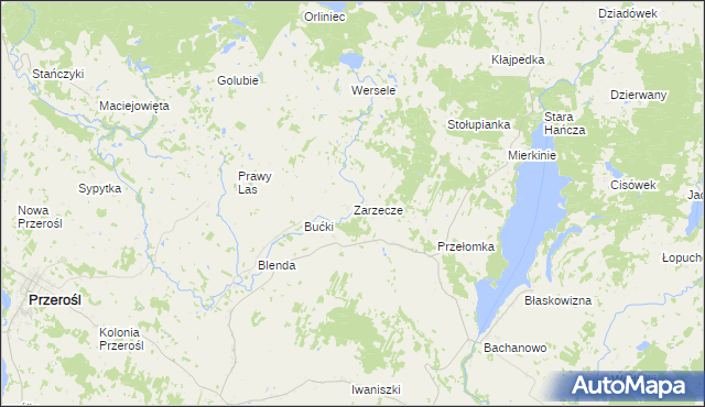 mapa Zarzecze gmina Przerośl, Zarzecze gmina Przerośl na mapie Targeo