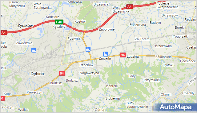 mapa Zawada gmina Dębica, Zawada gmina Dębica na mapie Targeo