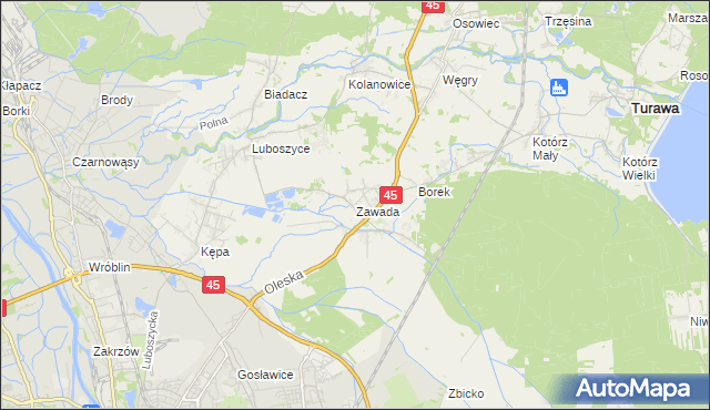 mapa Zawada gmina Turawa, Zawada gmina Turawa na mapie Targeo
