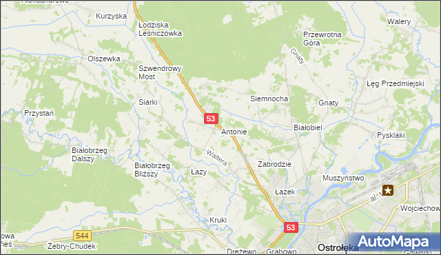 mapa Antonie gmina Olszewo-Borki, Antonie gmina Olszewo-Borki na mapie Targeo