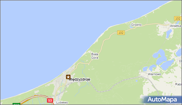 mapa Biała Góra gmina Międzyzdroje, Biała Góra gmina Międzyzdroje na mapie Targeo