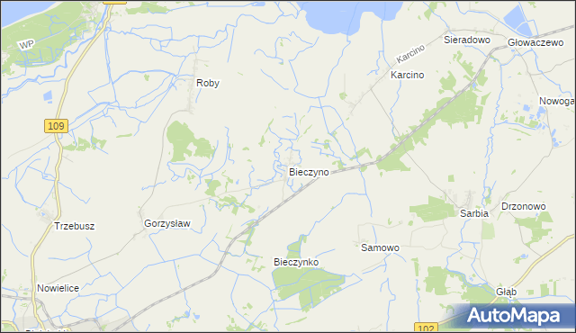 mapa Bieczyno, Bieczyno na mapie Targeo