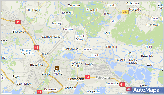 mapa Bobrek gmina Chełmek, Bobrek gmina Chełmek na mapie Targeo